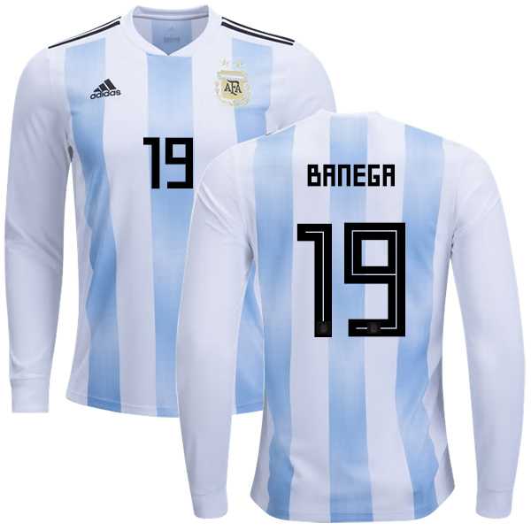 Argentina #19 Banega Home Long Sleeves Kid Soccer Country Jersey
