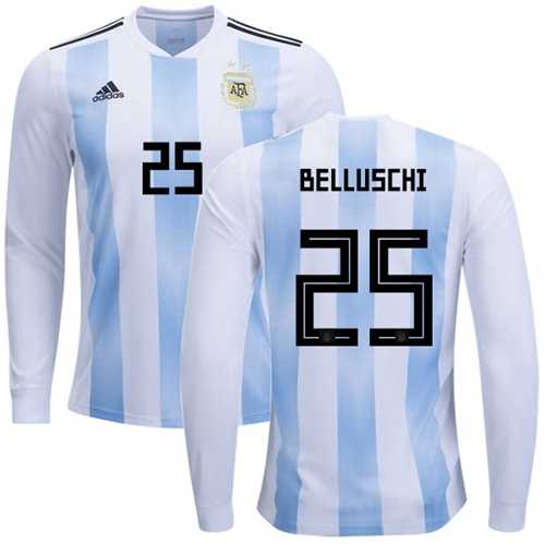 Argentina #25 Belluschi Home Long Sleeves Soccer Country Jersey