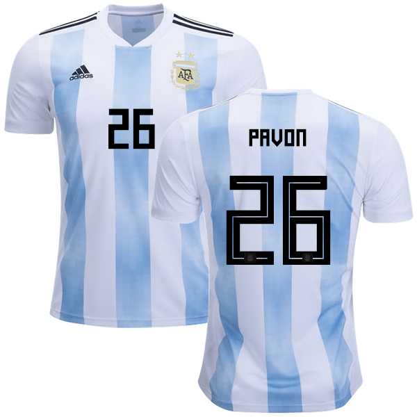 Argentina #26 Pavon Home Kid Soccer Country Jersey