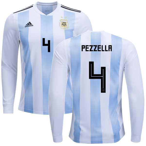 Argentina #4 Pezzella Home Long Sleeves Kid Soccer Country Jersey