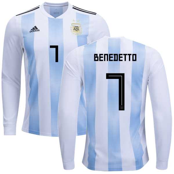 Argentina #7 Benedetto Home Long Sleeves Kid Soccer Country Jersey