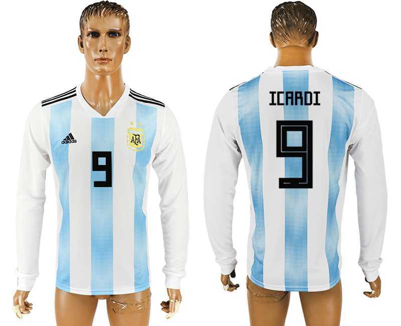Argentina #9 ICARDI Home 2018 FIFA World Cup Long Sleeve Thailand Soccer Jersey