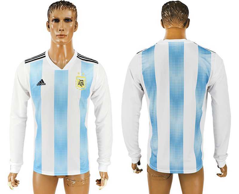 Argentina Home 2018 FIFA World Cup Long Sleeve Thailand Soccer Jersey