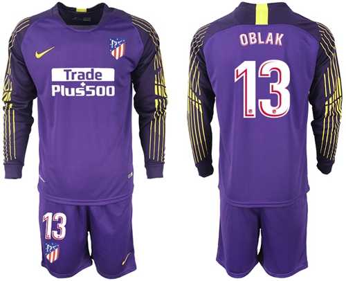 Atletico Madrid #13 Oblak Purple Goalkeeper Long Sleeves Soccer Club Jersey
