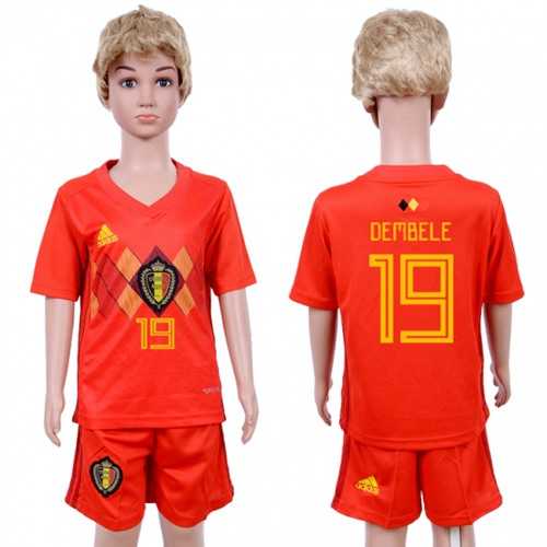 Belgium #19 Dembele Red Home Kid Soccer Country Jersey