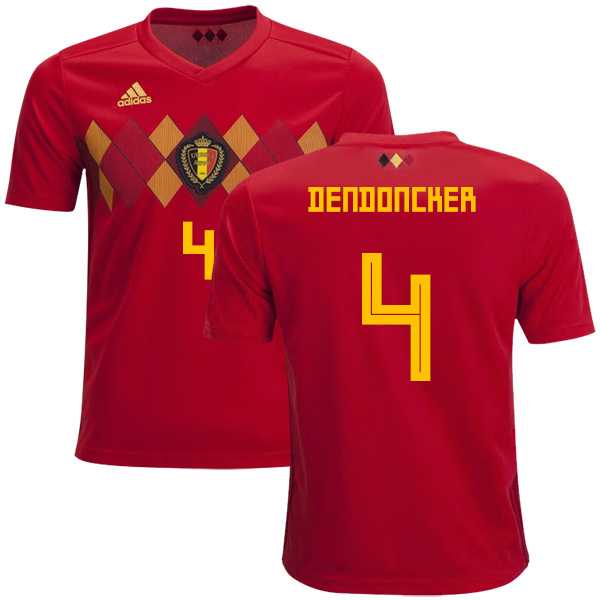 Belgium #4 Dendoncker Home Kid Soccer Country Jersey