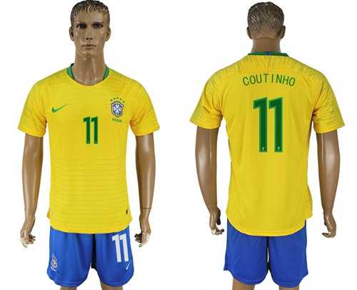 Brazil #11 Coutinho Home Soccer Country Jersey