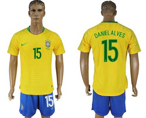 Brazil #15 Daniel Alves Home Soccer Country Jersey