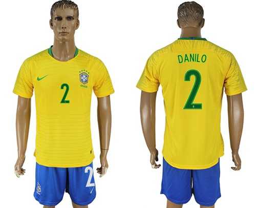 Brazil #2 Danilo Home Soccer Country Jersey