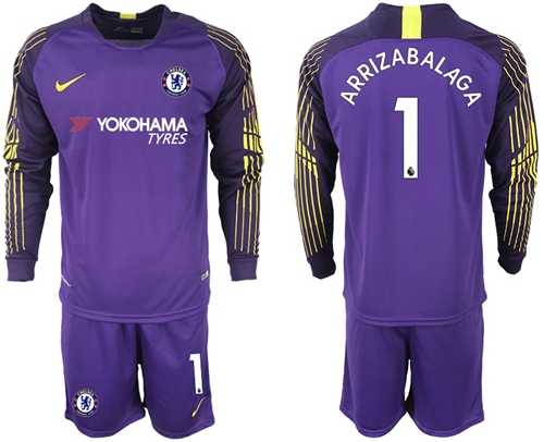 Chelsea #1 Arrizabalaga Purple Goalkeeper Long Sleeves Soccer Club Jersey