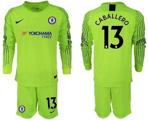 Chelsea #13 Caballero Shiny Green Goalkeeper Long Sleeves Soccer Club Jersey