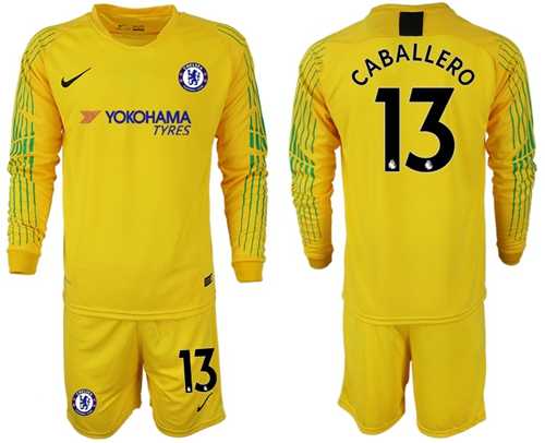 Chelsea #13 Caballero Yellow Goalkeeper Long Sleeves Soccer Club Jersey