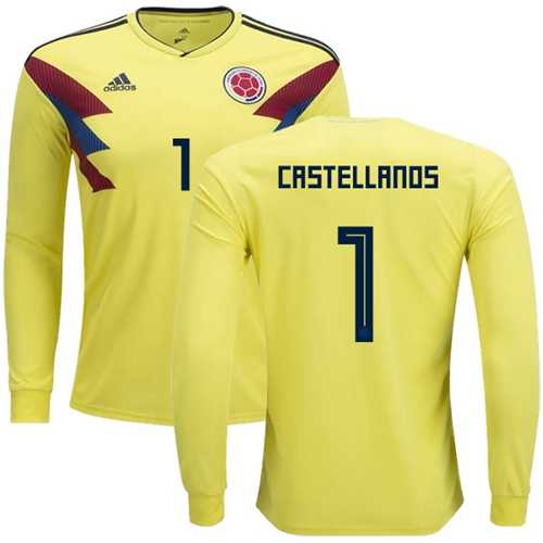 Colombia #1 Castellanos Home Long Sleeves Soccer Country Jersey