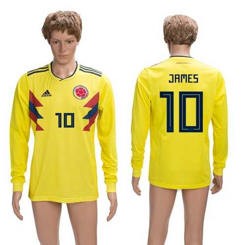 Colombia #10 James Home Long Sleeves Soccer Country Jersey