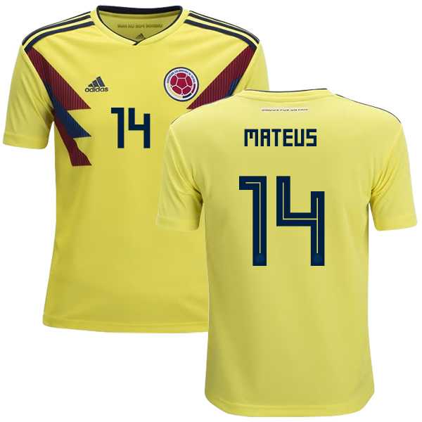 Colombia #14 Mateus Home Kid Soccer Country Jersey