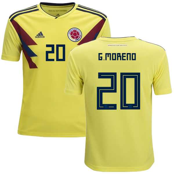 Colombia #20 G.Moreno Home Kid Soccer Country Jersey
