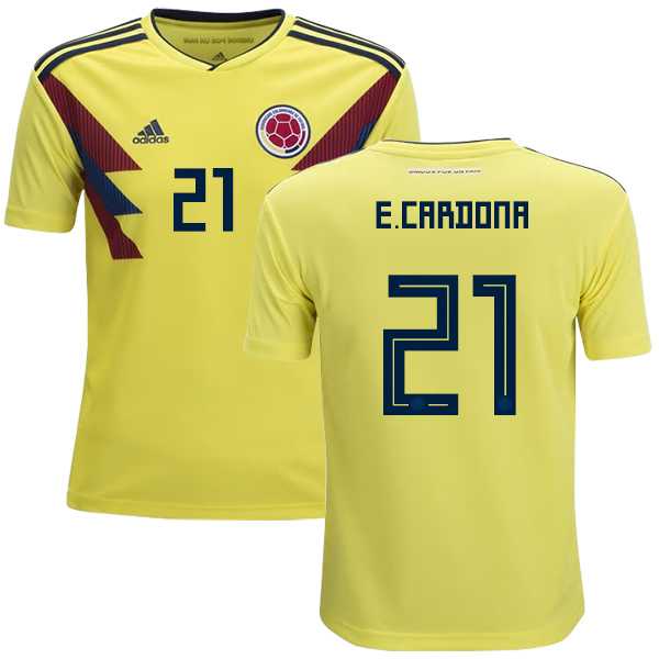 Colombia #21 E.Cardona Home Kid Soccer Country Jersey