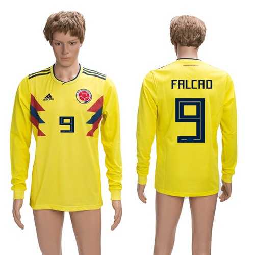 Colombia #9 Falcao Home Long Sleeves Soccer Country Jersey