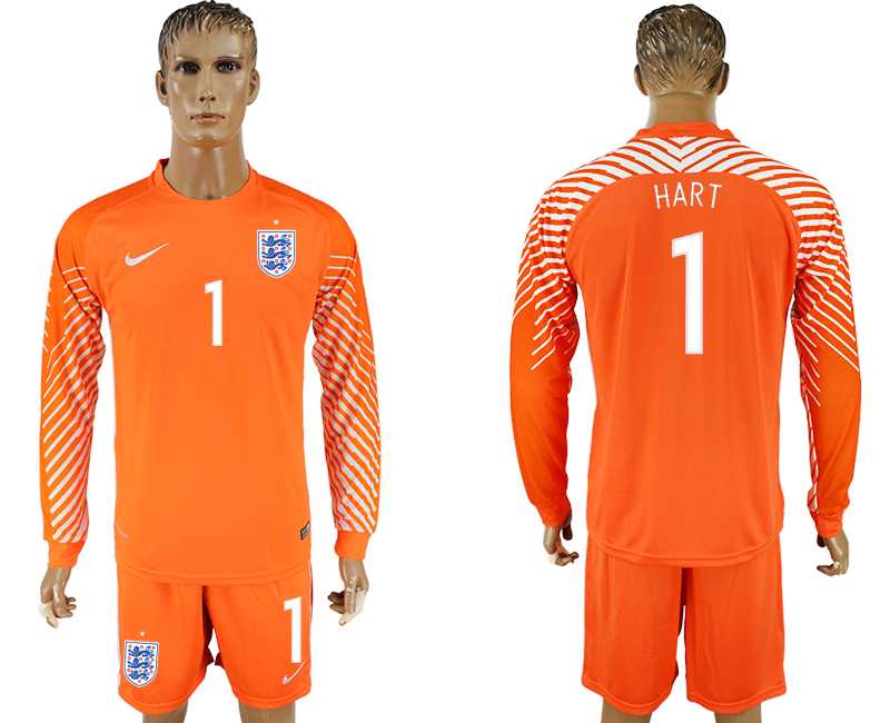 England #1 HART Orange Goalkeeper 2018 FIFA World Cup Long Sleeve Soccer Jersey