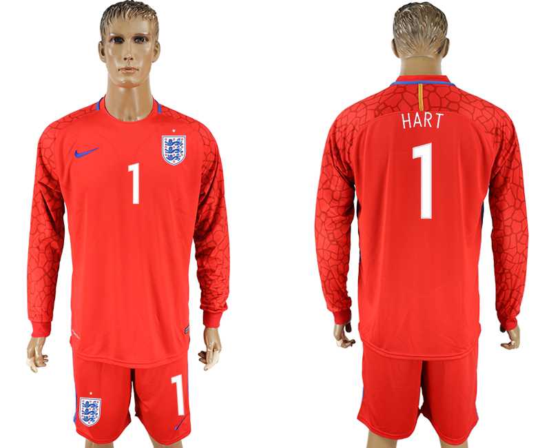 England #1 HART Red Goalkeeper 2018 FIFA World Cup Long Sleeve Soccer Jersey