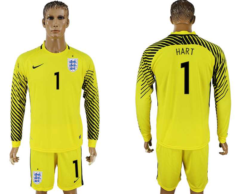 England #1 HART Yellow Goalkeeper 2018 FIFA World Cup Long Sleeve Soccer Jersey