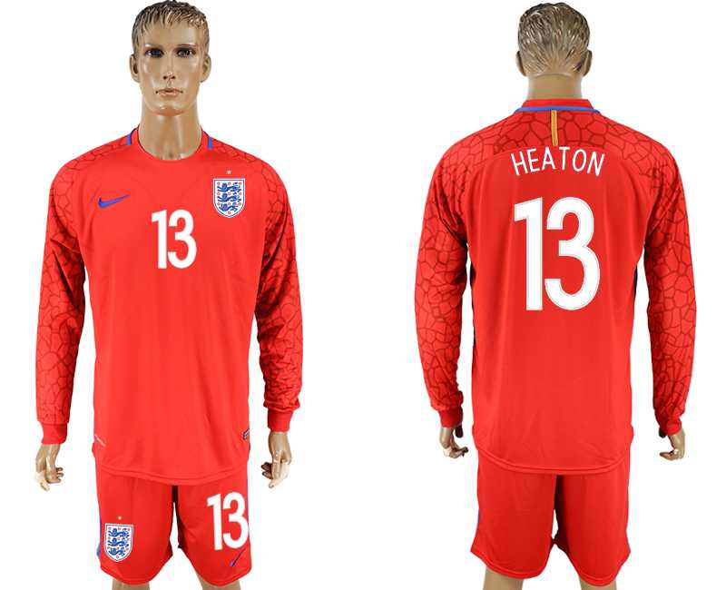 England #13 HEATON Red Goalkeeper 2018 FIFA World Cup Long Sleeve Soccer Jersey