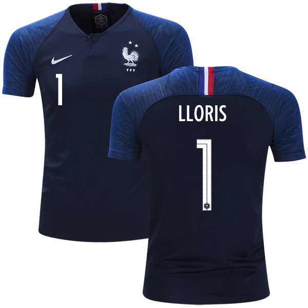 France #1 Lloris Home Kid Soccer Country Jersey