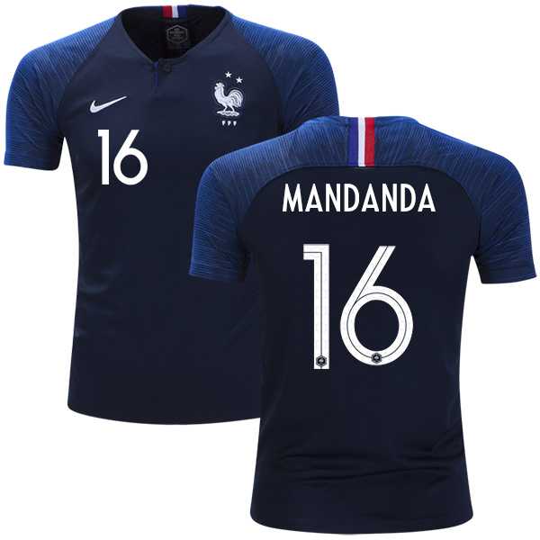 France #16 Mandanda Home Kid Soccer Country Jersey