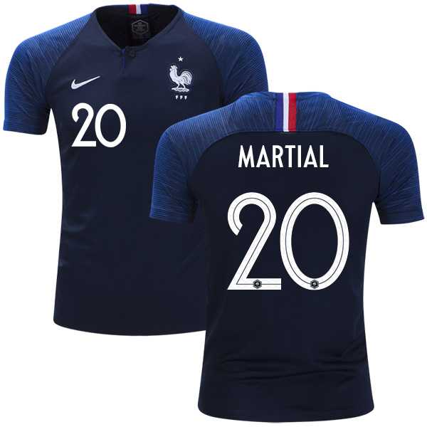France #20 Martial Home Kid Soccer Country Jersey
