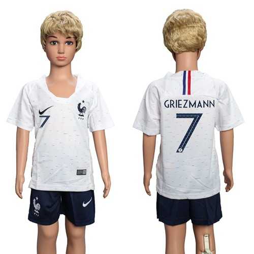 France #7 Griezmann Away Kid Soccer Country Jersey