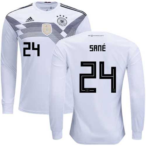 Germany #24 Sane White Home Long Sleeves Soccer Country Jersey