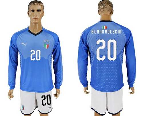 Italy #20 Berna Rdeschi Blue Home Long Sleeves Soccer Country Jersey