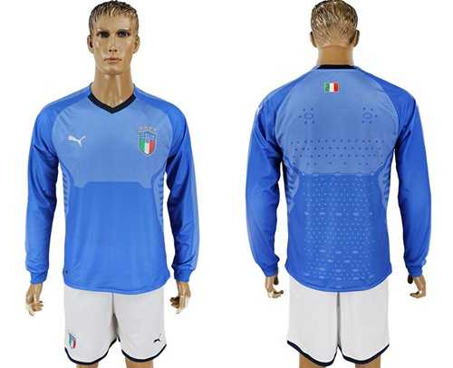 Italy Blank Blue Home Long Sleeves Soccer Country Jersey