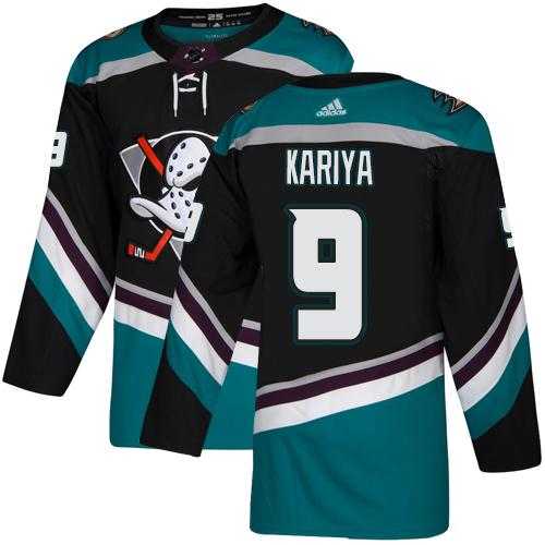 Men's Adidas Anaheim Ducks #9 Paul Kariya Black Teal Alternate Authentic Stitched NHL Jersey