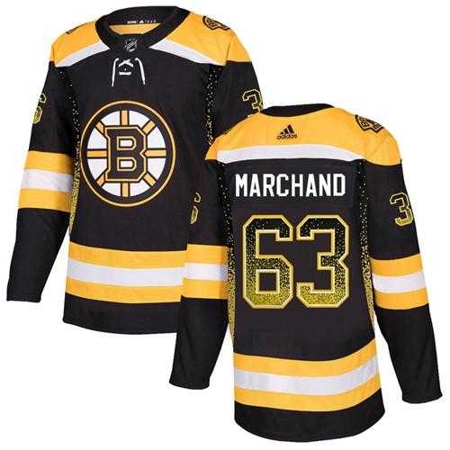 Men's Adidas Boston Bruins #63 Brad Marchand Black Home Authentic Drift Fashion Stitched NHL Jersey