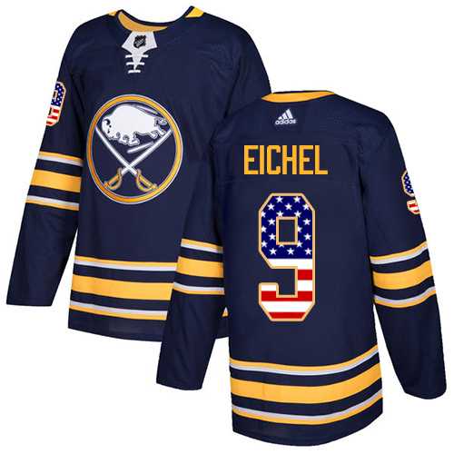 Men's Adidas Buffalo Sabres #9 Jack Eichel Navy Blue Home Authentic USA Flag Stitched NHL Jersey