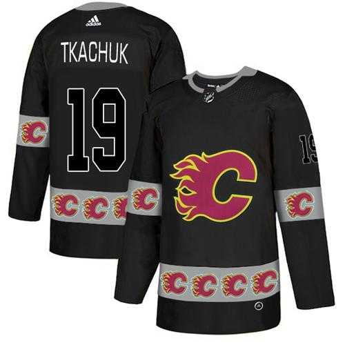 Men's Adidas Calgary Flames #19 Matthew Tkachuk Black Authentic Team Logo Fashion Stitched NHL Jersey