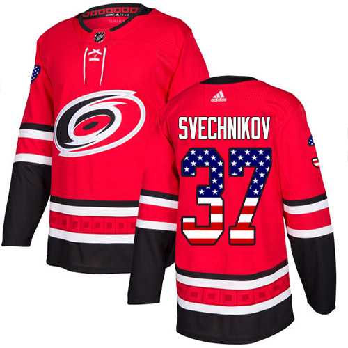 Men's Adidas Carolina Hurricanes #37 Andrei Svechnikov Red Home Authentic USA Flag Stitched NHL Jersey