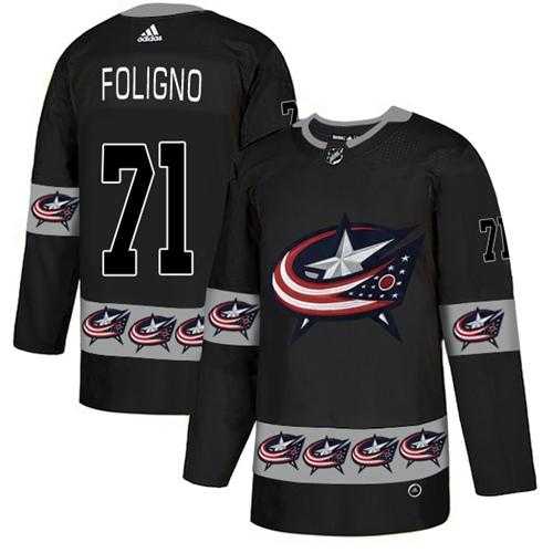 Men's Adidas Columbus Blue Jackets #71 Nick Foligno Black Authentic Team Logo Fashion Stitched NHL Jersey