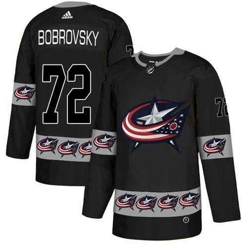 Men's Adidas Columbus Blue Jackets #72 Sergei Bobrovsky Black Authentic Team Logo Fashion Stitched NHL Jersey