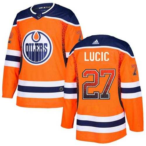 Men's Adidas Edmonton Oilers #27 Milan Lucic Orange Home Authentic Drift Fashion Stitched NHL Jersey
