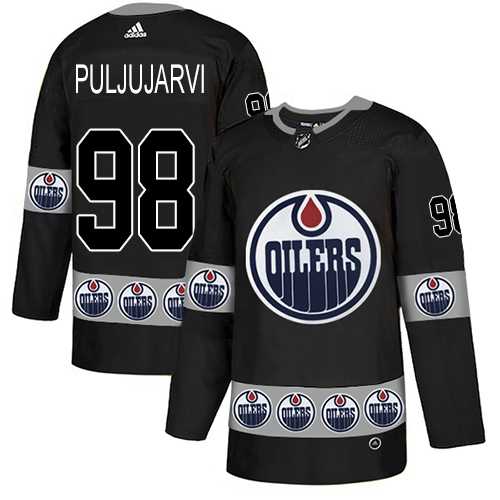 Men's Adidas Edmonton Oilers #98 Jesse Puljujarvi Black Authentic Team Logo Fashion Stitched NHL Jersey