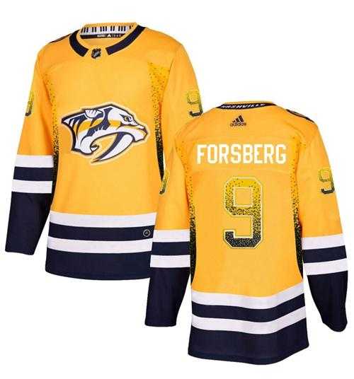 Men's Adidas Nashville Predators #9 Filip Forsberg Yellow Home Authentic Drift Fashion Stitched NHL Jersey