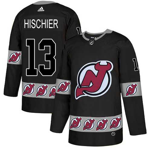 Men's Adidas New Jersey Devils #13 Nico Hischier Black Authentic Team Logo Fashion Stitched NHL Jersey