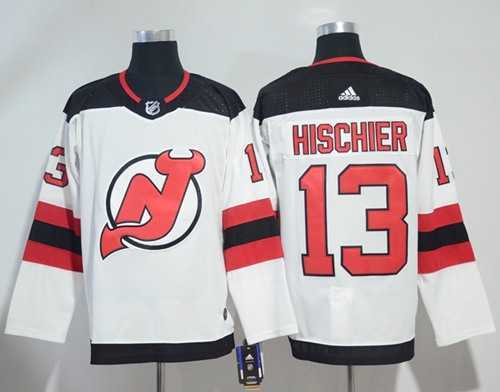 Men's Adidas New Jersey Devils #13 Nico Hischier White Road Authentic Stitched NHL