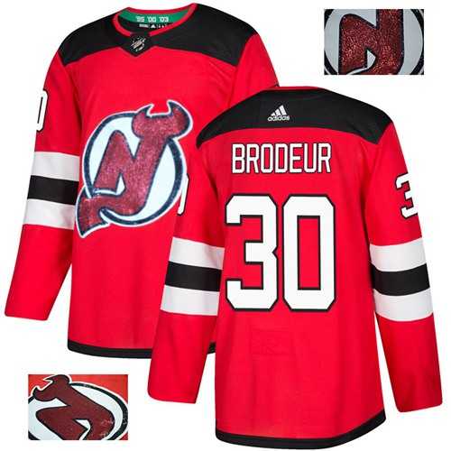 Men's Adidas New Jersey Devils #30 Martin Brodeur Red Home Authentic Fashion Gold Stitched NHL