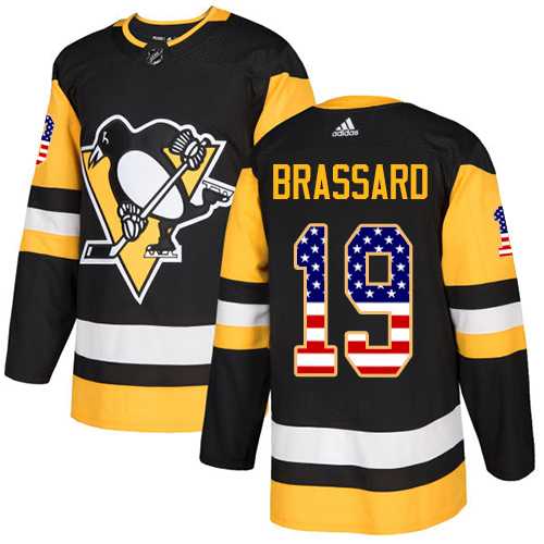 Men's Adidas Pittsburgh Penguins #19 Derick Brassard Black Home Authentic USA Flag Stitched NHL Jersey