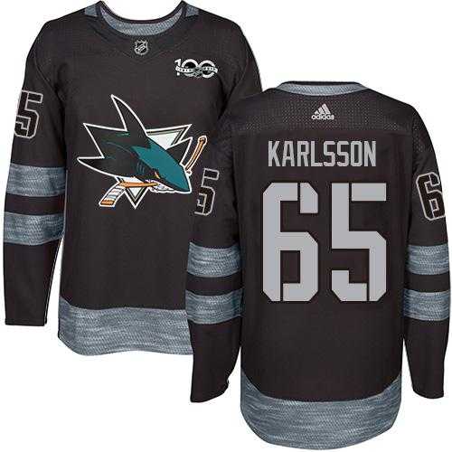 Men's Adidas San Jose Sharks #65 Erik Karlsson Black 1917-2017 100th Anniversary Stitched NHL Jersey