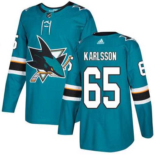 Men's Adidas San Jose Sharks #65 Erik Karlsson Teal Home Authentic Stitched NHL Jersey