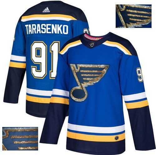 Men's Adidas St. Louis Blues #91 Vladimir Tarasenko Blue Home Authentic Fashion Gold Stitched NHL